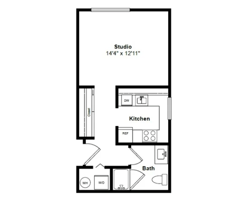 Floor plan for studio, 1 bath, 420 sqft